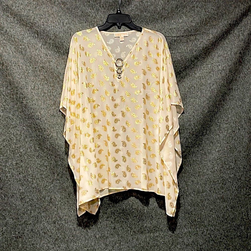 Michael Kors sheer shimmery gold drape top, women S/M